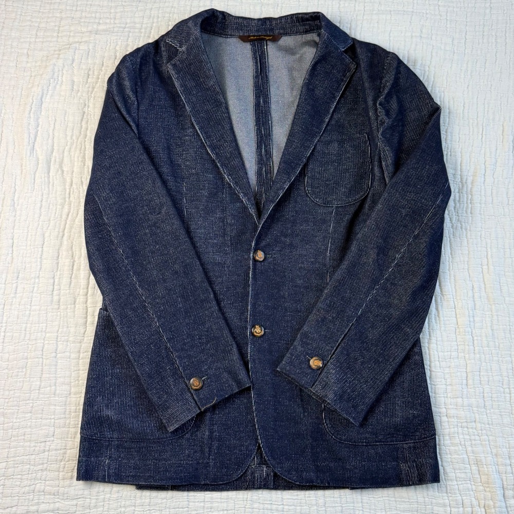 Robert Talbot Men's Navy Cashmere Silk Blazer Button Front Casual Work medium